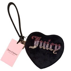Juicy Couture black Velour Be Classic II heart zip wristlet